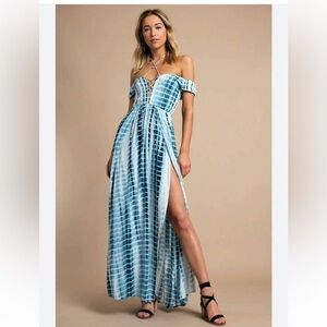 Tobi Maxi Dress Coquette Babydoll Cinched Bodice Off Shoulder Tie Dye Whimsical‎